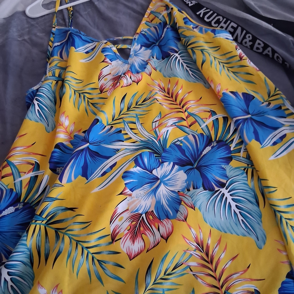 SHEIN Yellow and Blue Asymmetrical Dress